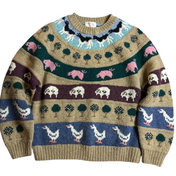 Collectible 1980s Deans of Scotland Farmyard Animals Wool Sweater Women’s L - Picture 1 of 6